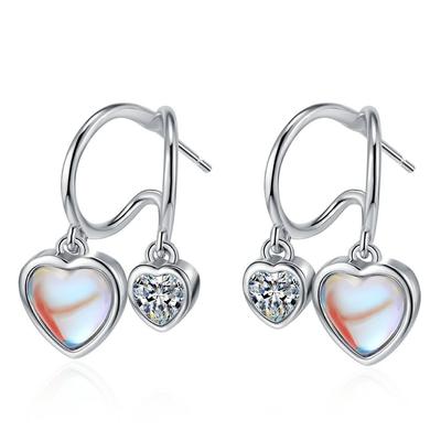 Nuovi orecchini a forma di cuore in argento sterling 925 con cristalli per donna, accessori di lusso per gioielli da sposa