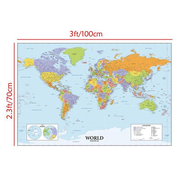 World Map Poster with Country Name Wall Art Decorative Painting Travel School Supplies Classroom Home Decor No Framed