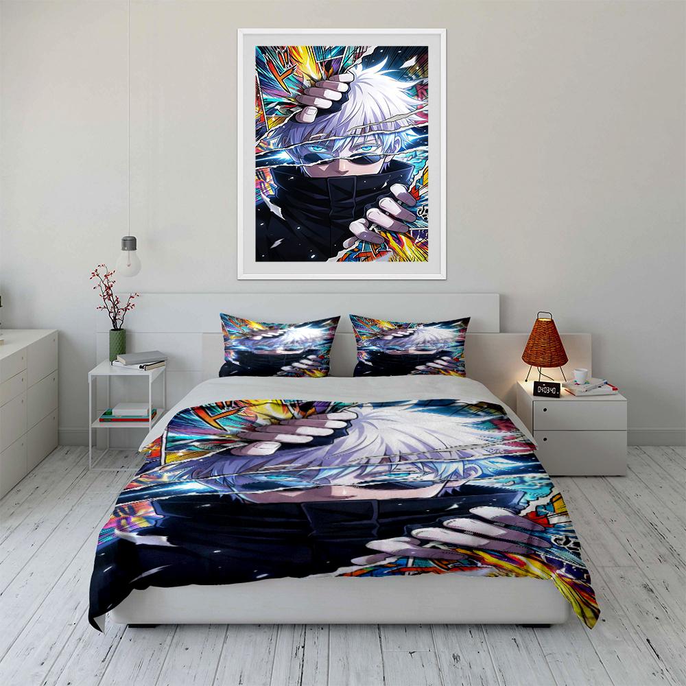 Anime Character Bedding Set with Colorful Design Bedding Set (1 Duvet Cover, 2 Pillowcases, Duvet Not Included)