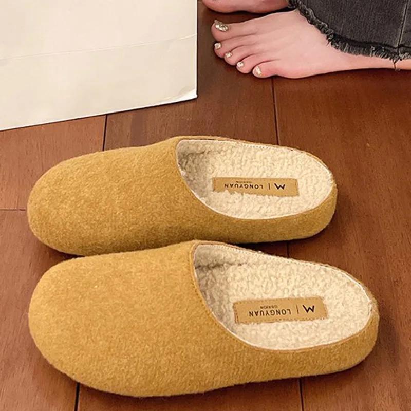 

Осенне-зимние женские теплые меховые тапочки модные закрытые носки туфли лаконичные уличные хлопковые туфли 35 серый