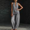 Retro American Wear Personalized Imitation Denim Top Loose Wide-leg Jeans Women's European and American Style Two-piece Set