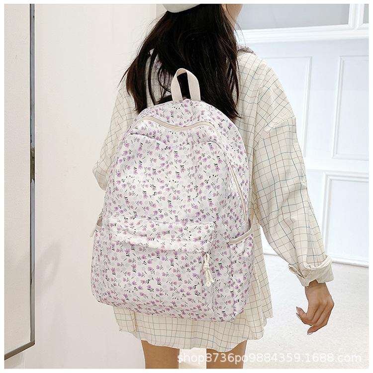 Schoolbag Female Ins Wind Korean Girl Small Fresh Art Student Backpack Tulip Floral College Wind Backpack