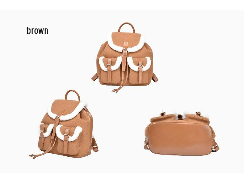 Rucsac de pluș de înaltă calitate pentru femei, iarna 2025: Stil colegial, Lux discret pentru călătorii și navetă