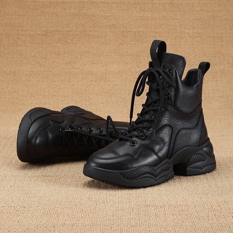 Women's boots 2026 autumn and winter leather thick soled high top shoes Women's winter short boots British style short boots