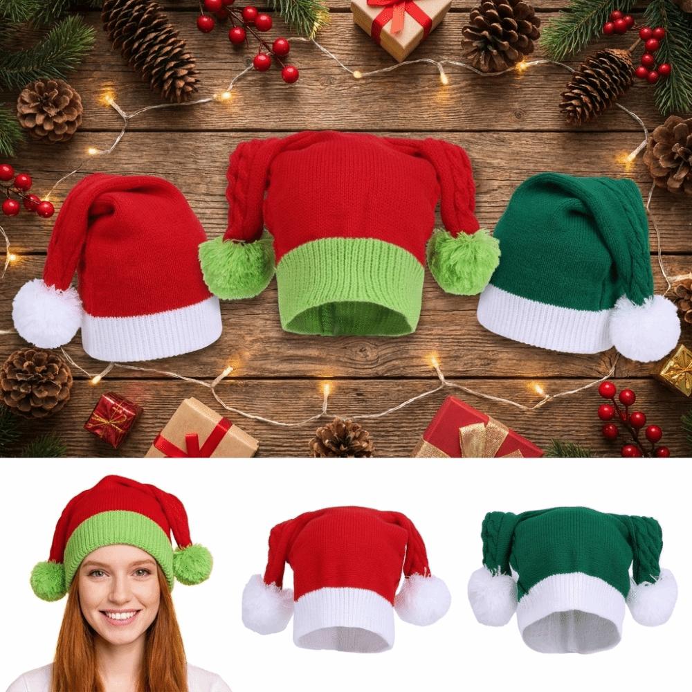 Knitted Fabric Christmas Beanie Hat Crochet Design Winter Santa Hat Holiday Knit Cap  Winter Season