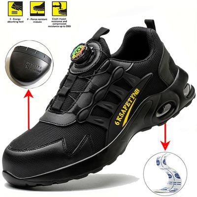 Chaussures de sécurité à bouton rotatif pour hommes, baskets de travail à embout en acier, chaussures indestructibles, bottes de travail anti-perforation, chaussures de sécurité à coussin d'air