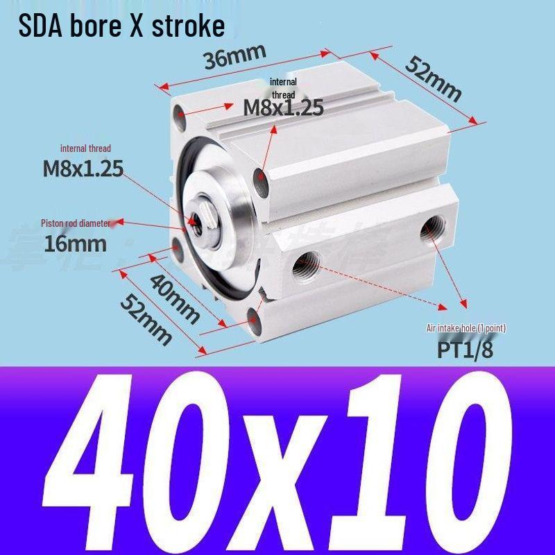 SDA Mini Pneumatic Cylinder, High Thrust, Thin Type, Bore Sizes 20/25/32/40/50