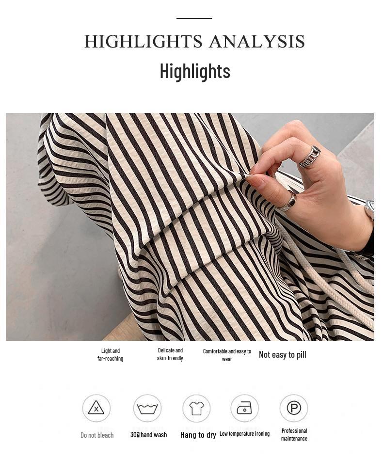 2026 Women's Black & White Striped High Waist Casual Wide-Leg Pants