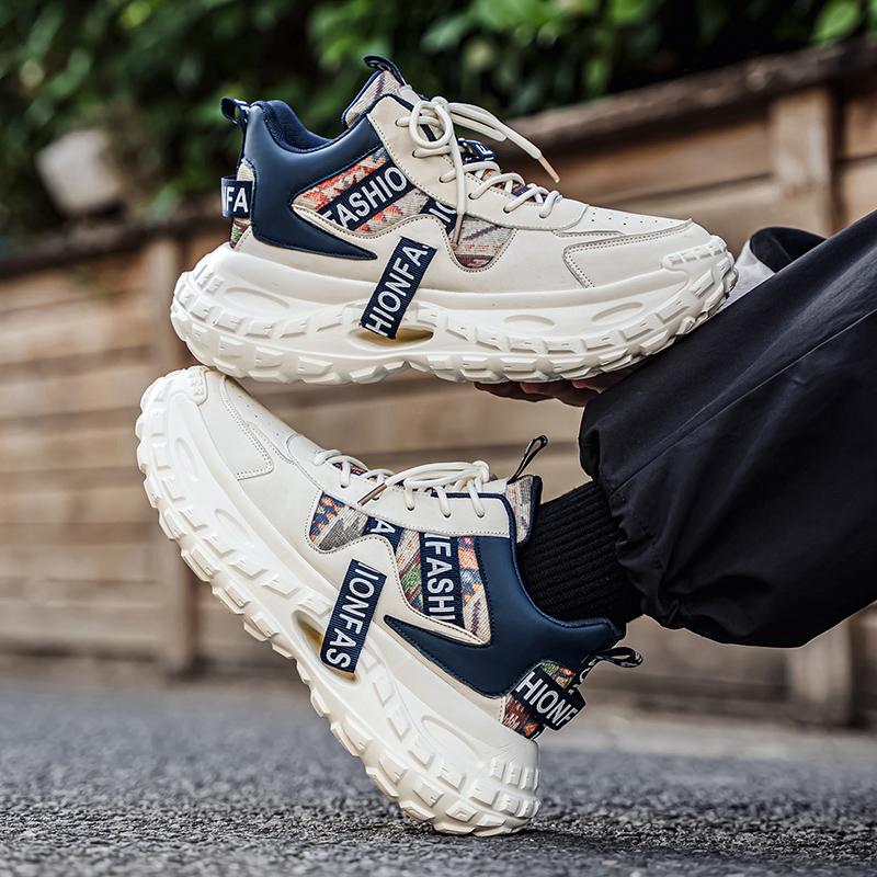 Fastion Chunky Sports Shoes Men Breathable Retro Sneakers Plus Size 39-45 Casual Walking Shoes Thick Sole Height-increasing