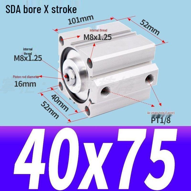 SDA Mini Pneumatic Cylinder, High Thrust, Thin Type, Bore Sizes 20/25/32/40/50