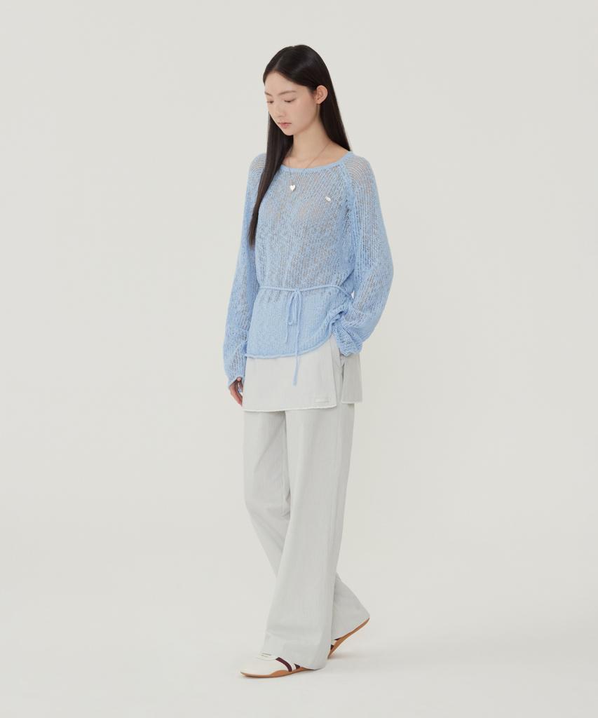 COVERNAT WOMAN Crochet Round Neck Knit Sky Blue