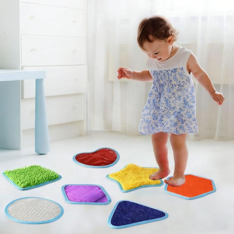 Pack of 8 Fabric Sensory Play Mats Early Learning Toys Autism Therapy Tool Featuring Multiple Textures and Colors