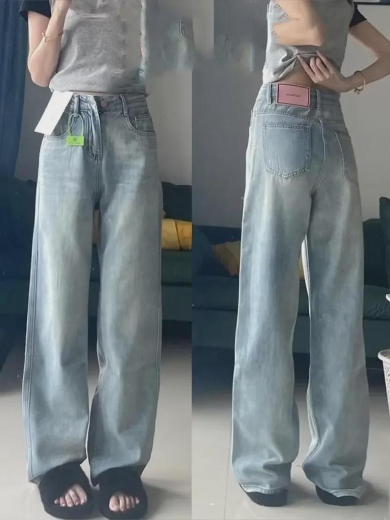 Women's Plus-Size Light High-Waist Wide-Leg Jeans - New 2024 Spring/Autumn Collection