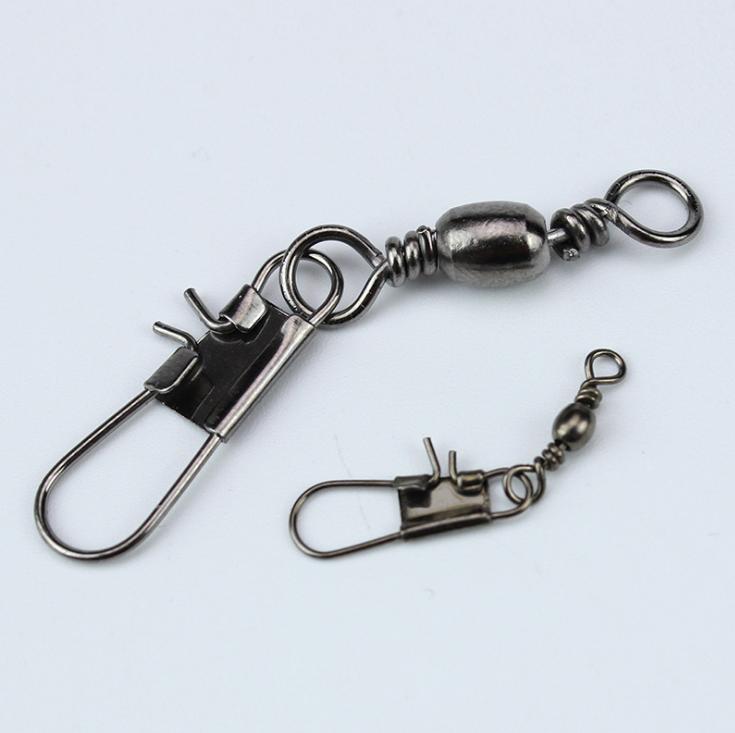 WEIHE 100pcs/bag 2#-14# Stainless Steel Barrel Swivel with Interlock Snap Fishing Accessories Fishing Swivel Snap (Black,2#-100pcs/bag)
