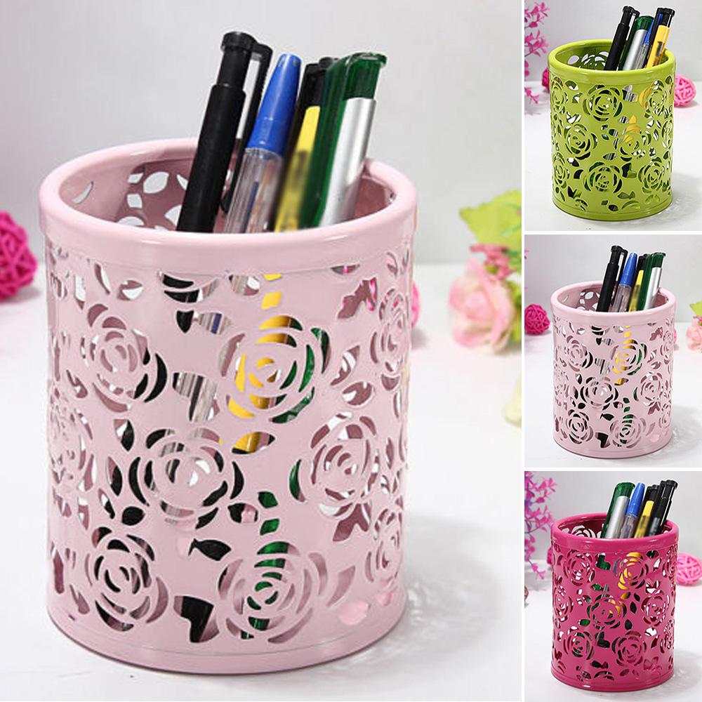 Buy Hollow Rose Flower Pattern Office Desk Pen Pencil Holder Organizer ...