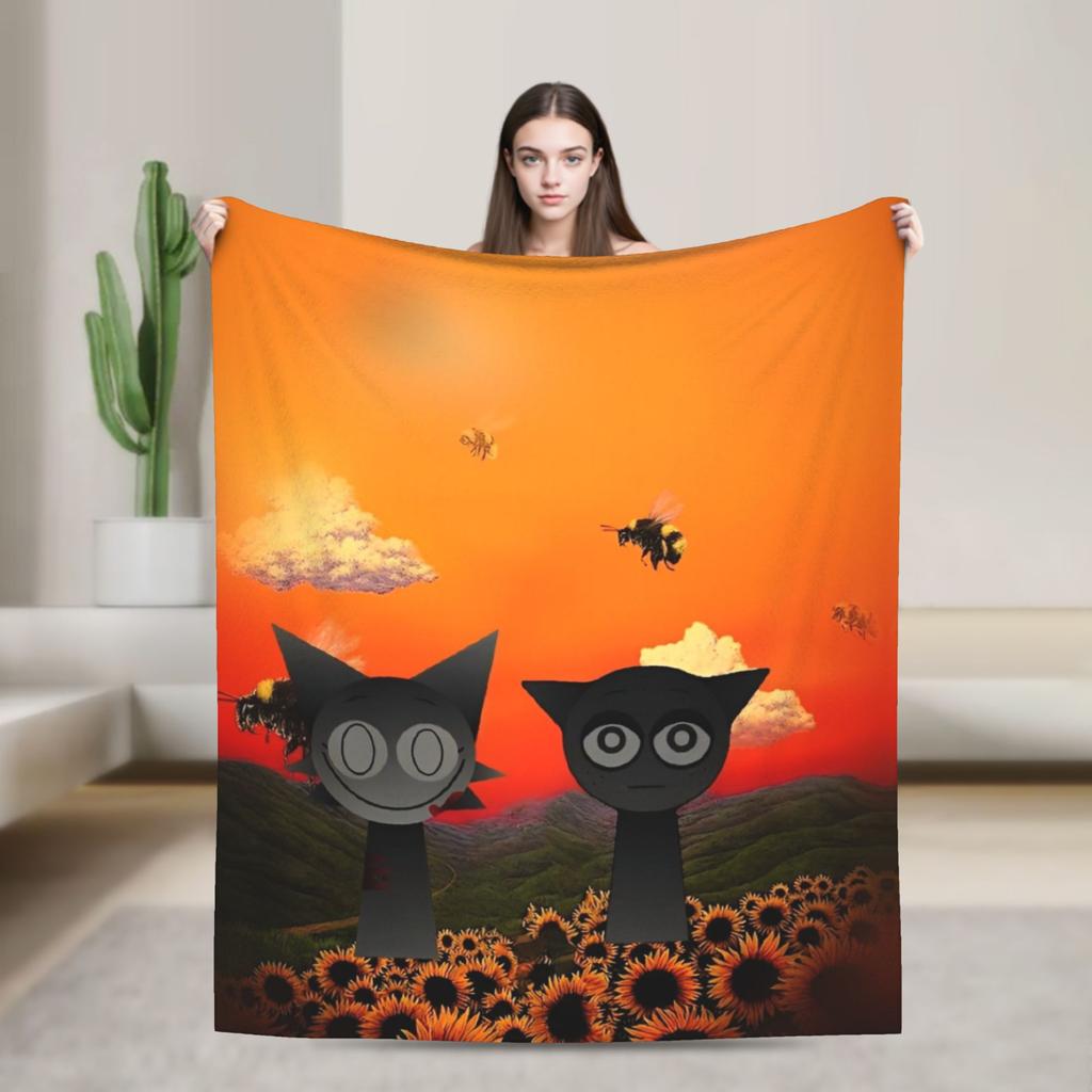 Sprunkis Game Blankets Fleece Novelty Breathable Throw Blankets for Chair Covering Sofa All Season