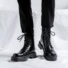 2025 neue Lackleder Martin Stiefel Herren Herbst und Winter Reißverschluss Kurzstiefel glänzend Schnürschuhe formell High-Top Herrenschuhe 2159-F