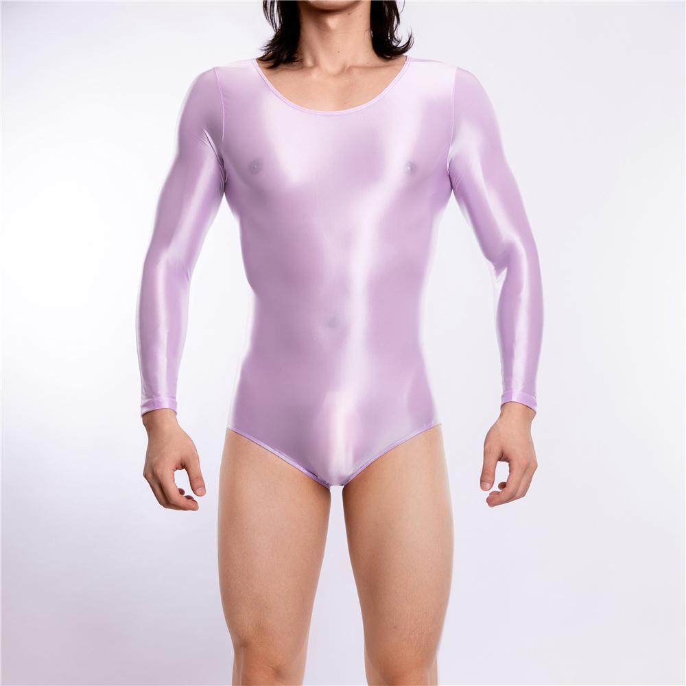 Sexy Herren Hoch geschnittener Body Süßigkeitenfarbe Elastisches Oberteil Sexy Strumpfhosen Langarm Yoga Formgebendes Leotard Einteiler Tanga Tanzbekleidung XL white