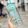 Simple Plastic Water bottle 500ml Bowknot Pattern Aesthetic Tumbler Cup Heat-resistant Large Capacity Milk Tea Cup for Students