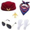 Gloves Scarf Women's Stewardess Costume Dress Up Flight Attendant Hat  Stage Performance