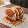 6Pcs Heat Insulation Wooden Resin Cup Pads with Base Traditional Chinese Ink Painting Tea Coaster Set KongFu Tea Accessories