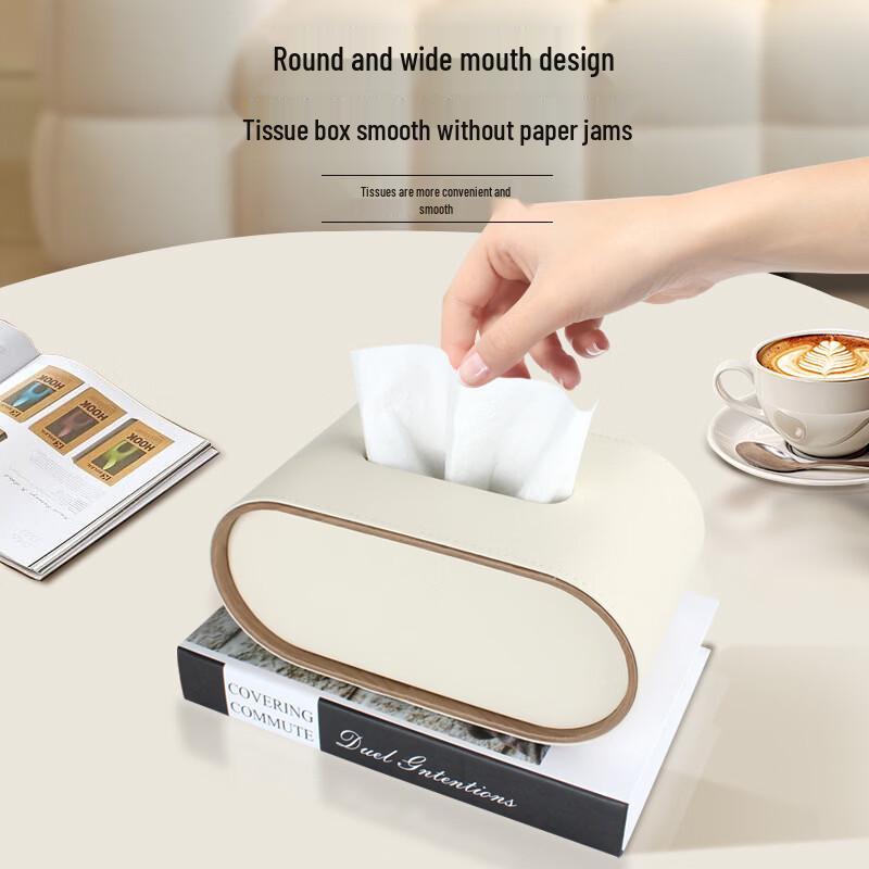 cmaos Cream Style Oval Tissue Box with Wood Grain Edge