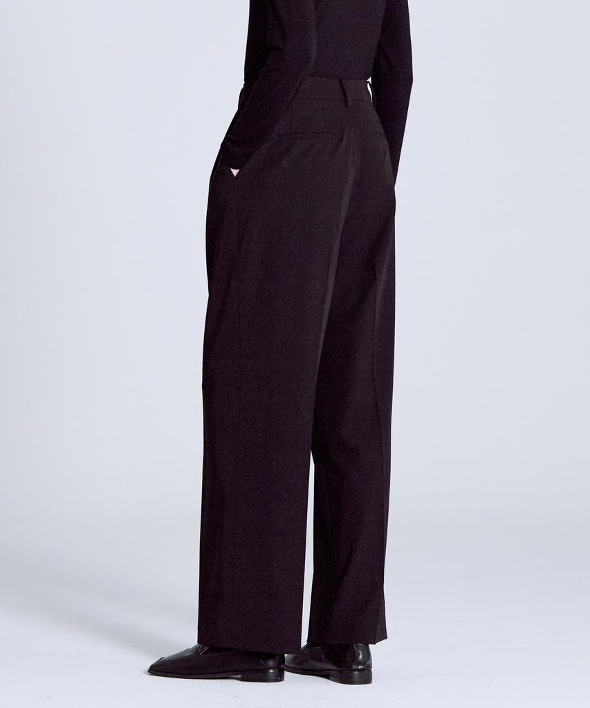 BASIC HOUSE Women'S High-Waisted Wide-Fit Hidden Elastic Waist Slacks Lapt0201