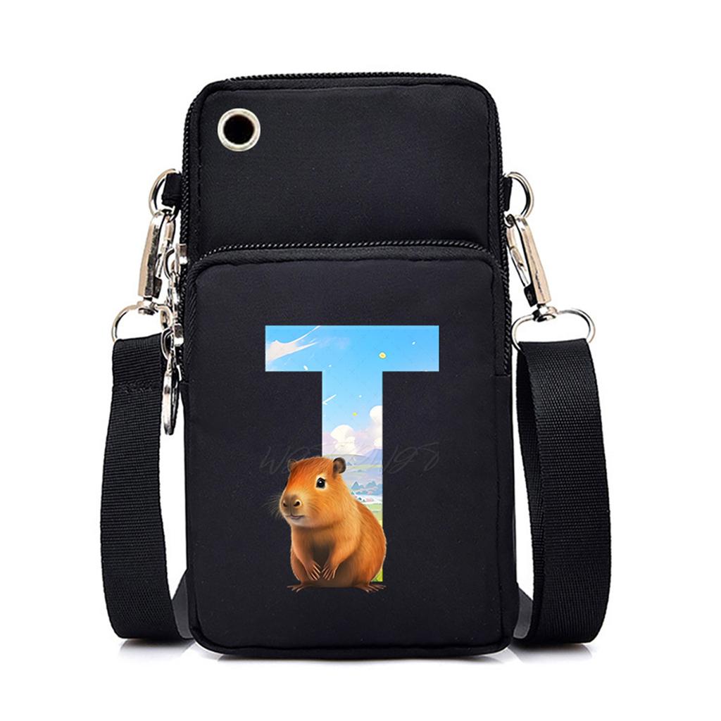 Letter Print Black Messenger Bag Casual Portable Mobile Phone Bag