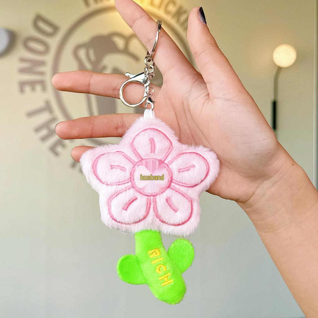 Cute Internet Celebrity Red Flower Plush Toy with Money Flower Pendant Keychain Bag Charm
