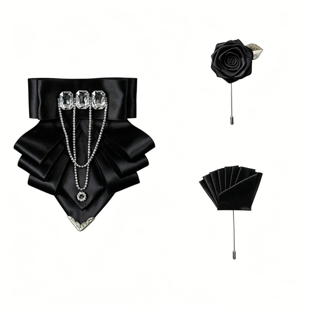 3 pcs/set Exaggerated Collar Bow Tie Brooch Set Rhinestone Wedding Accessory Set Wedding