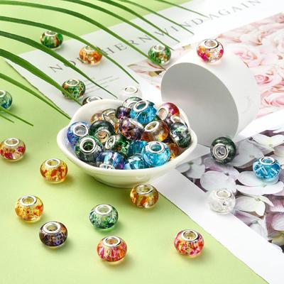 10/25/50pcs Perles Européennes en Résine Perles Européennes Charm Trou Large avec Noyaux Argentés pour DIY Bracelets Européens Fabrication de Bijoux Artisanat