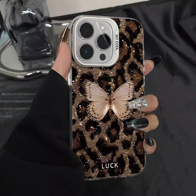 The new golden butterfly leopard print is suitable for iphone16 mobile phone case Apple 15promax/14/13pro/12 Europe and America