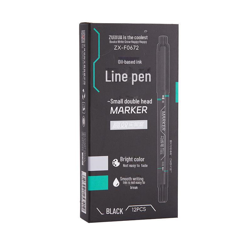 Dual-Head Quick-Dry Marker Pen Set - Black, Red, Blue - Waterproof, Ultra-Fine, Ideal for Kids & Students
