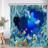 Sea Animals Shower Curtain 3D Dolphin Turtle Octopus Jellyfish Undersea World Bathroom Decoration Kids Polyester Bathtub Curtain