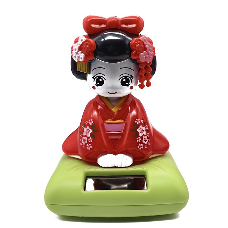 Solar Powered Japanese-Style Doll Car Ornament Kimono Girl Shaking Head Nod Head Cartoon Doll Dashboard Cute Car Decor