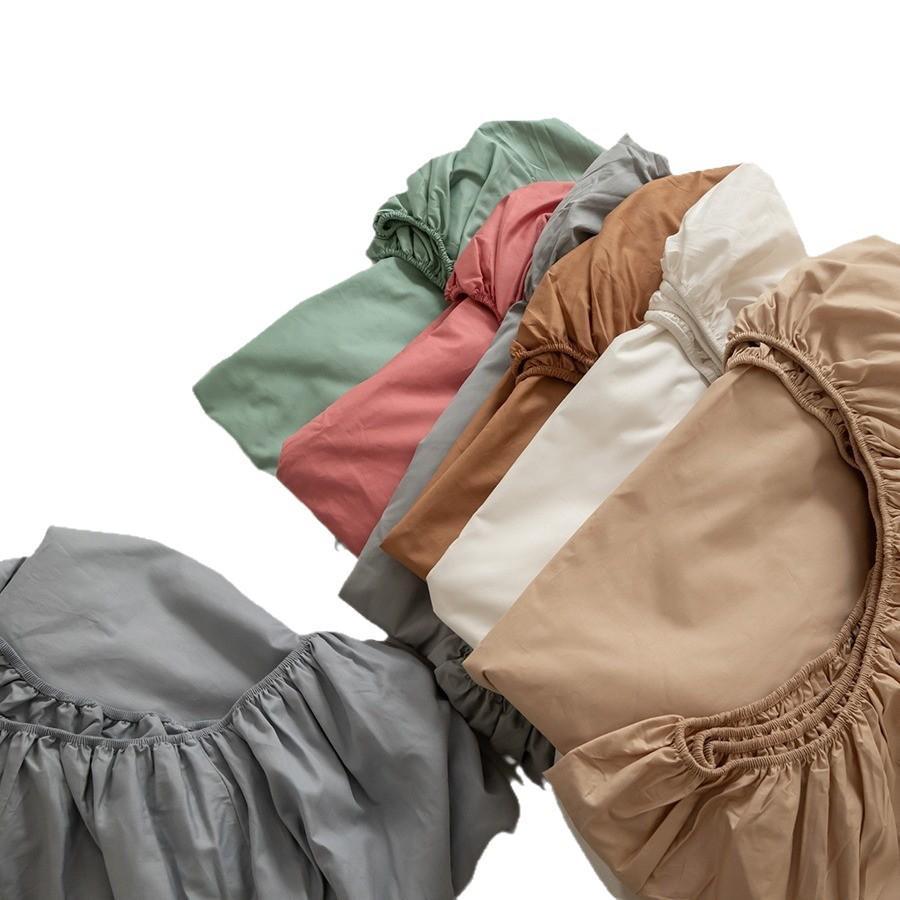 Solid Color Cotton Fitted Sheet & Pillowcase Set - Single Bed Mattress Protector
