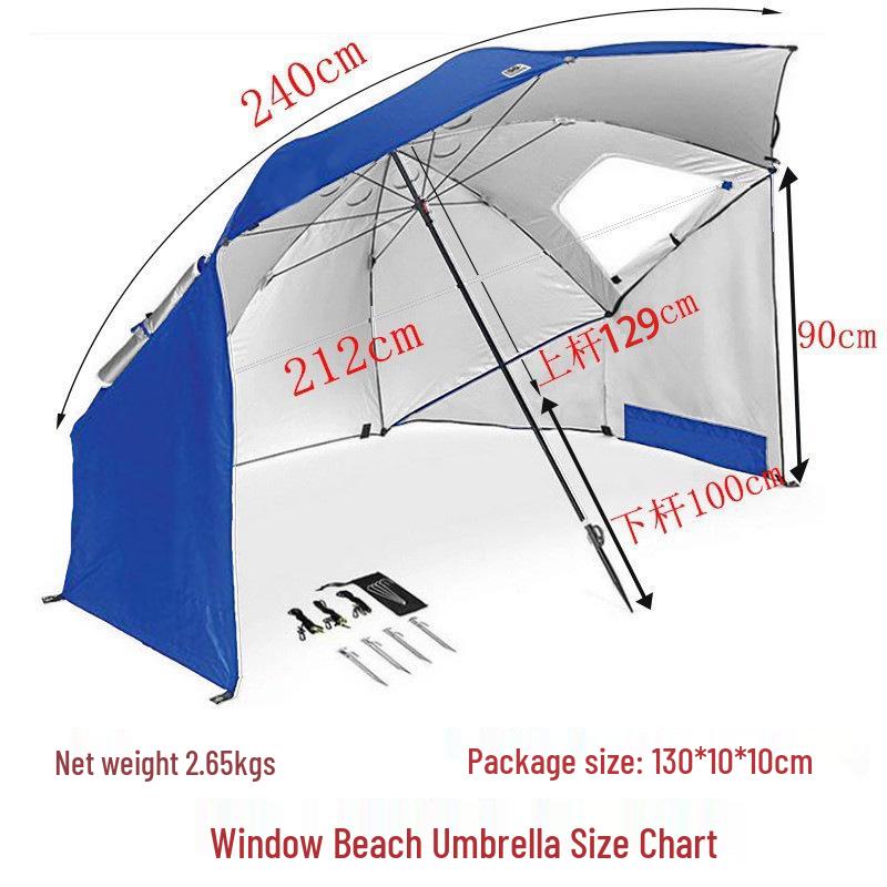 2.4m Dual-Use Outdoor Umbrella Tent with Mesh Window, Portable Beach & Fishing Shelter, Silver-Coated for Sun Protection