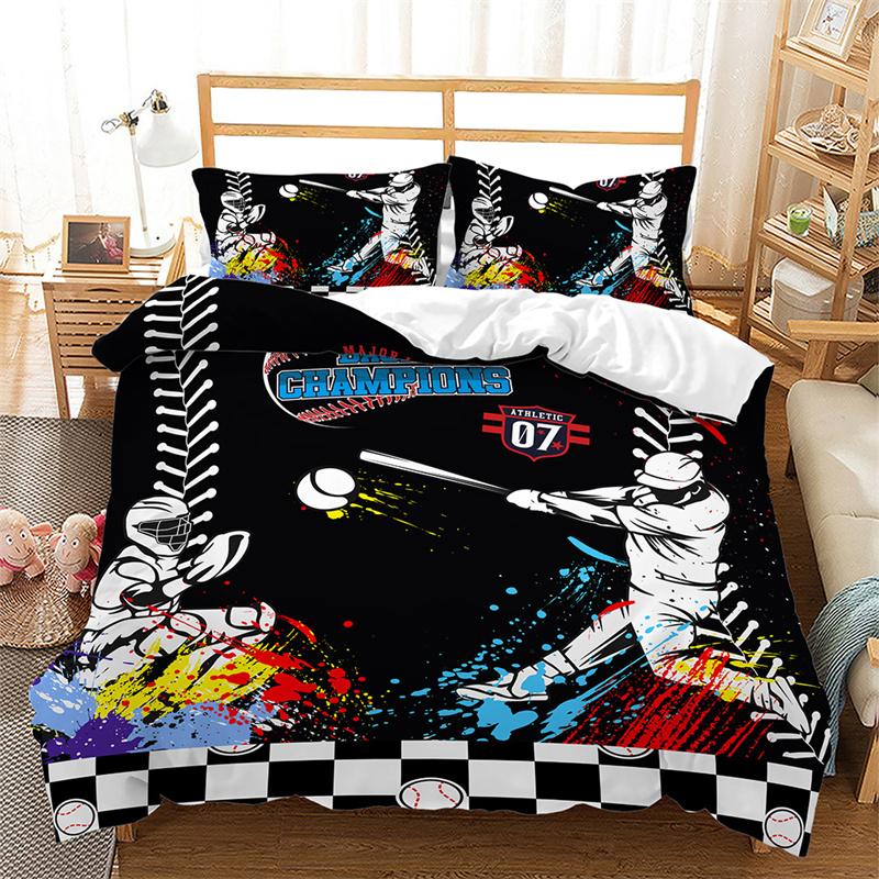 Boys Basketball Duvet Cover 3D Ball Pattern Sports Theme Bedding Set Queen Microfiber Football Competitive Game Comforter Cover