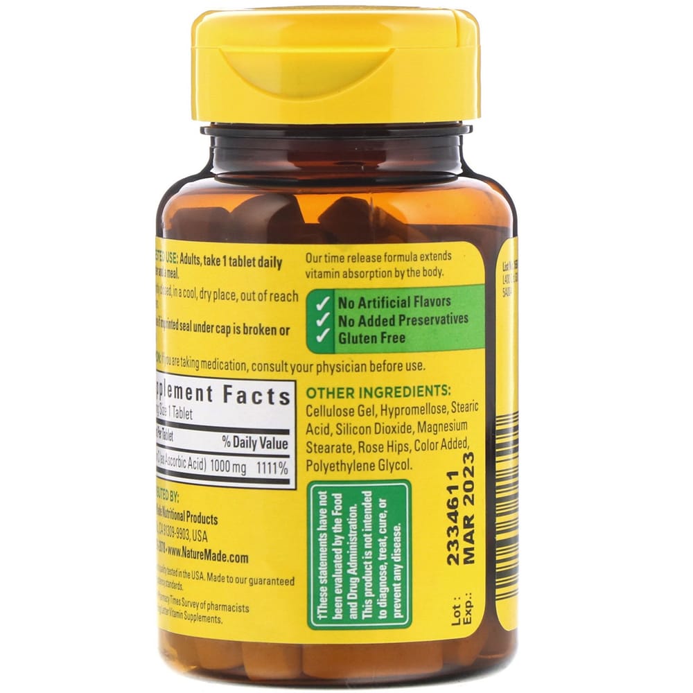 Nature Made Sustained Release Vitamin C 1000mg with Rose Hips, 60 Tablets