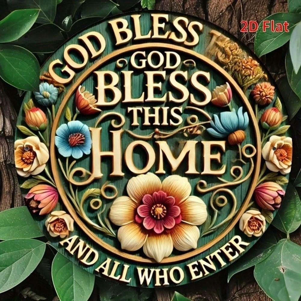 Vintage Metal Poster Bless This Home Retro Sign 8x8 Inch Tin Sign for Kitchen Bar Wall Decor