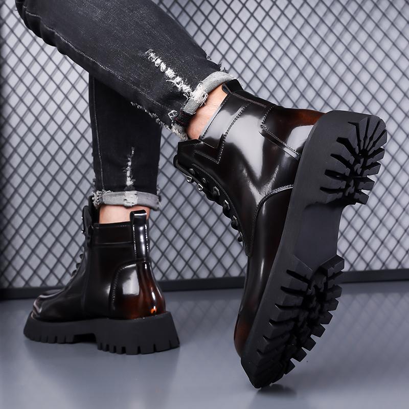 Men High Top Boots PU Thick Sole Low Heel Trendy Ankle Boots Business Casual Men Boots