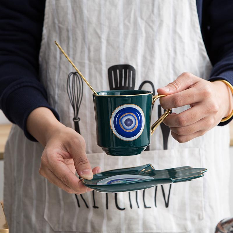 Creative Turkish Blue Evil Eye Cup And Hamsa Hand Saucer Coffee Tea Milk Water Mug Modern Room Decoration Ceramic Gifts