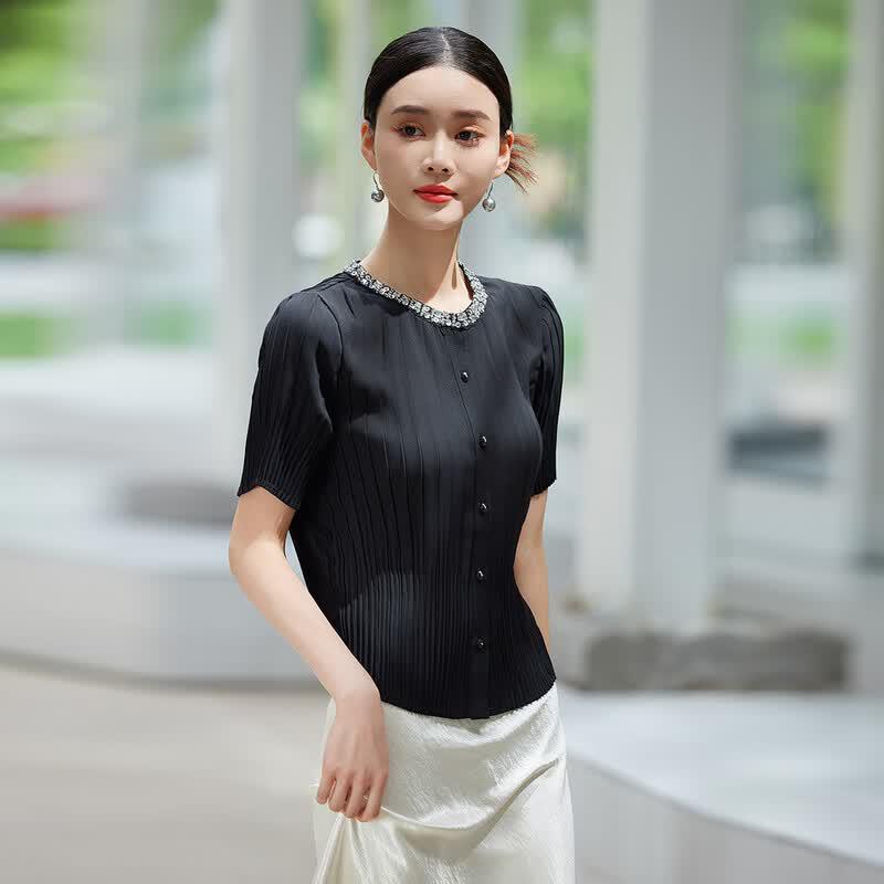 Women's Summer Pleated Short-Sleeve Blouse