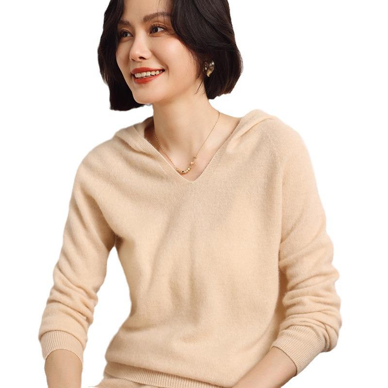 Women's Cashmere Knit Hooded Sweater - Autumn/Winter Loose Fit Pullover