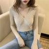 Comfortable Women's Clothing V-Neck Screw Thread Undershirts Solid Color Pullover Sweater Knitted Casual Spring Autumn Tops