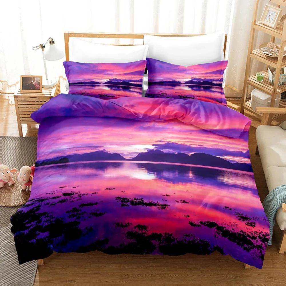 Goldon Sunset Tropical Beach Holiday Comfortable Duvet Cover Pillowcase Bedding Set Children Bedroom Decoration Home Textile