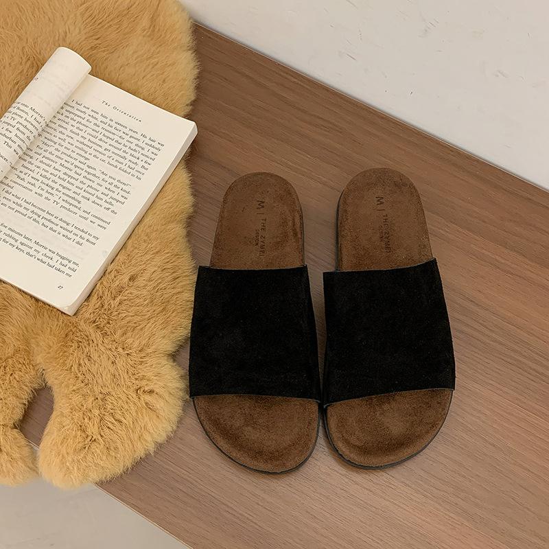 

Cowhide version, genuine leather Boken slippers for women s early autumn new simple one-word sandals 35 чёрный