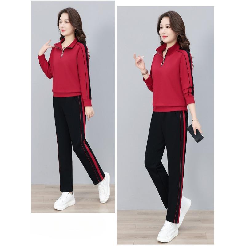 Fashion Women Half Zip Stand Collar Sportswear Suit Casual Spring Autumn Outdoor Sports Two Piece Tracksuit for Ladies