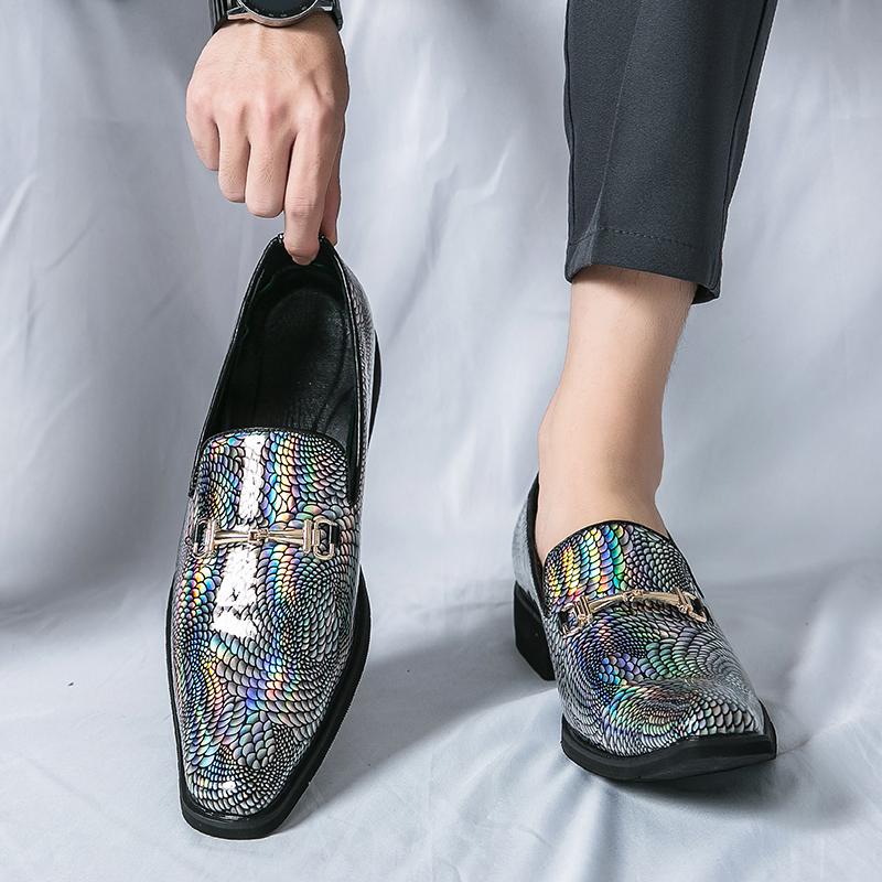 FashionLuxury Brand Men's Pointed Glossy Banquet Party Leather Shoes New Spring Classic Blue Comfortable Casual Leather Shoes for Men