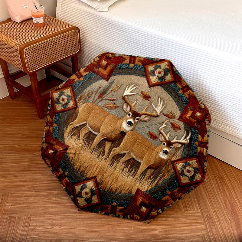 

1 PC Automatic Folding Umbrella - Forest Deers Pattern, Portable & Foldable Design with 8 Ribs, Christmas Birthday Gifts